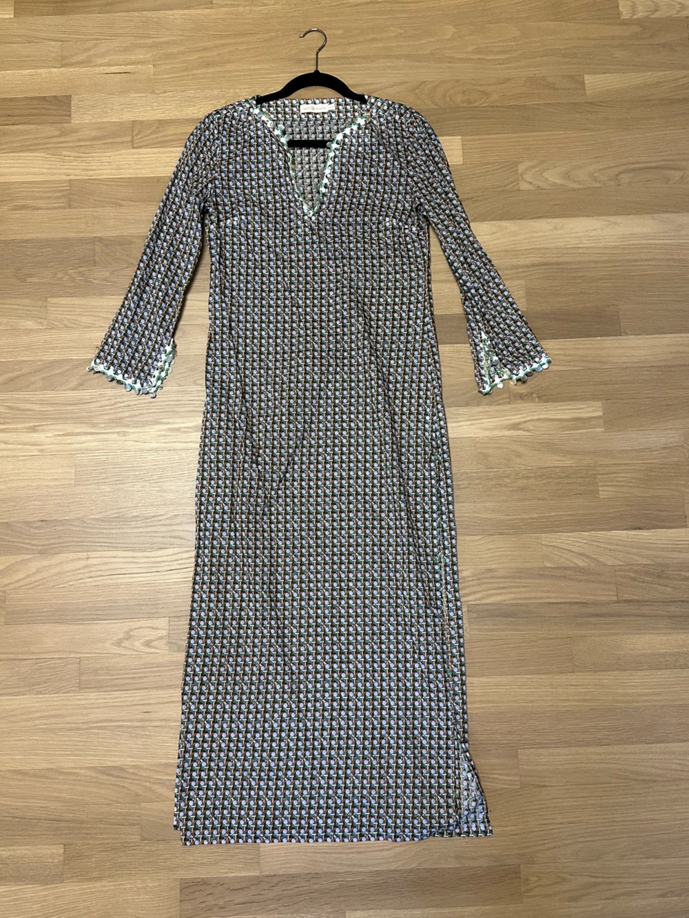 Tory Burch Geometric Print long tunic dress with beaded detail
